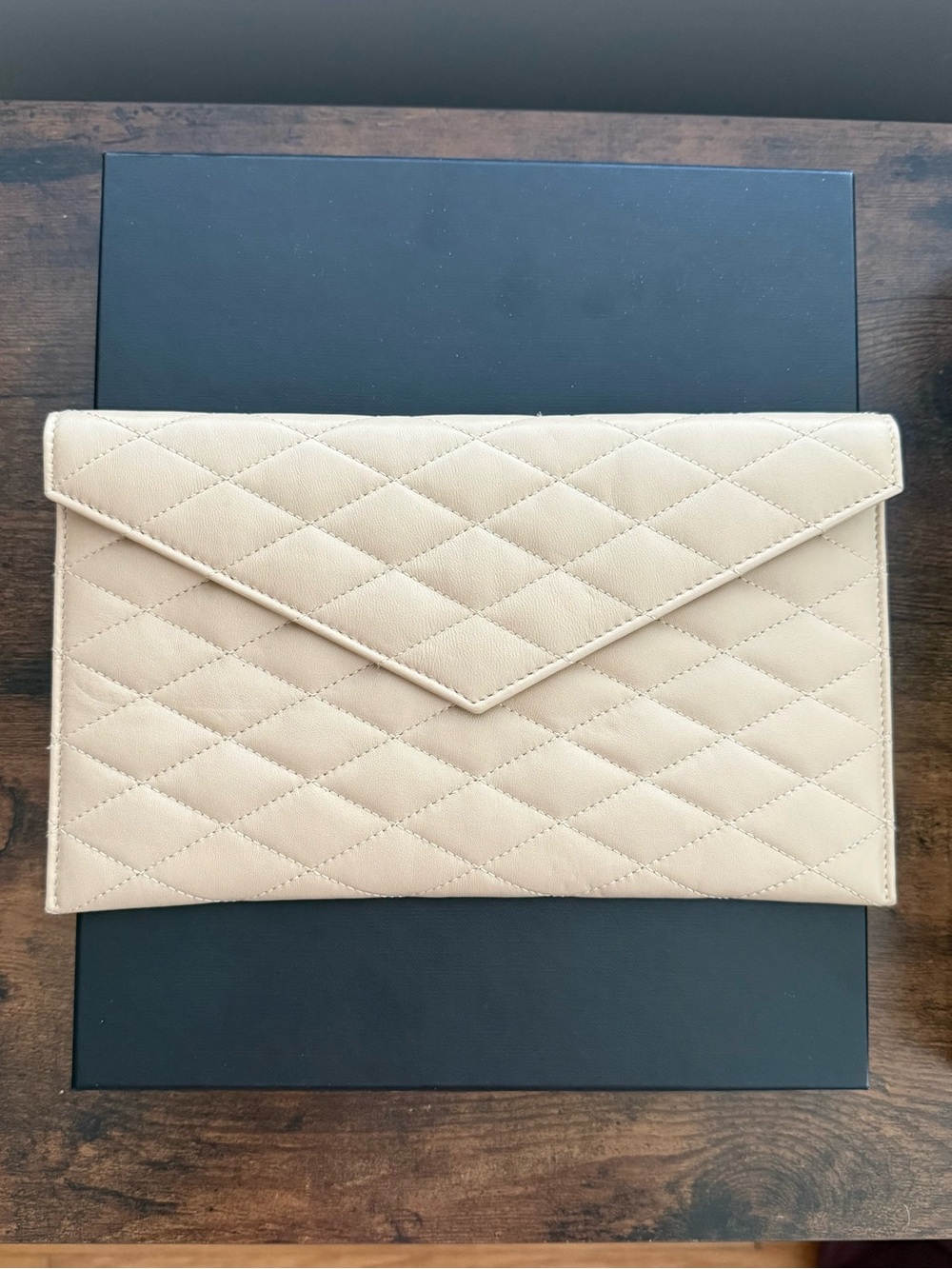 YSL Beige Quilted Envelope Clutch